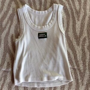 Daily Drills Logo Ribbed White Tank Top XS/S